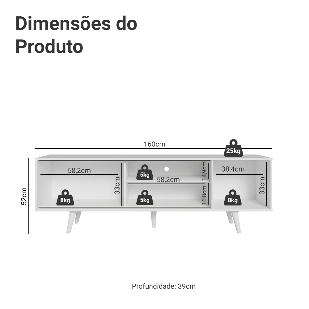 Rack Madesa Dubai para TV até 65 Polegadas com Pés Branco - Image 3