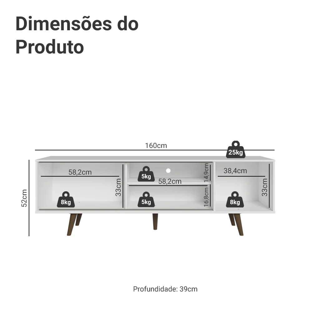 Rack Madesa Dubai para TV até 65 Polegadas com Pés Branco/Rustic 9B5Z - Image 3