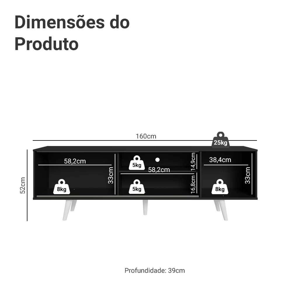 Rack Madesa Dubai para TV até 65 Polegadas com Pés Preto/Branco 7709 - Image 3