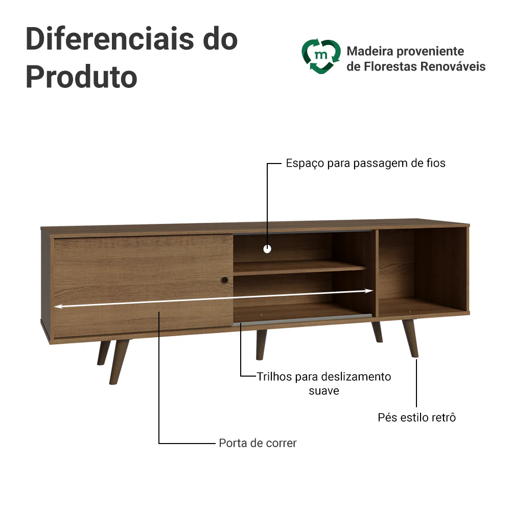 Rack Madesa Dubai para TV até 65 Polegadas com Pés Rustic - Image 4