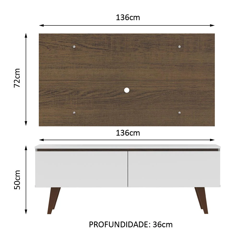 Rack Madesa Le Mans e Painel para TV até 55 Polegadas 2 Portas Branco/Rustic - Image 3