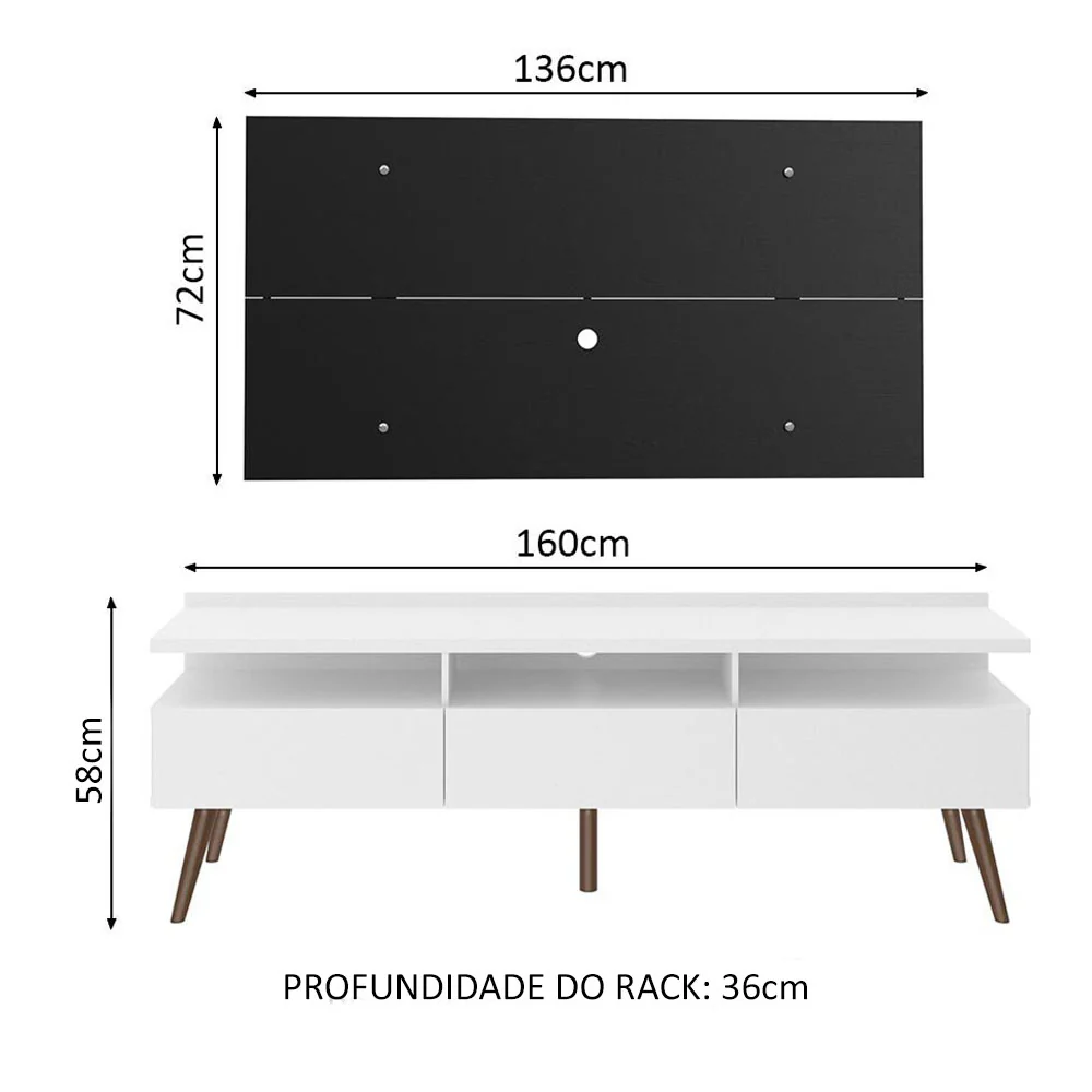 Rack Madesa Londres e Painel para TV até 55 Polegadas Branco/Preto - Image 3