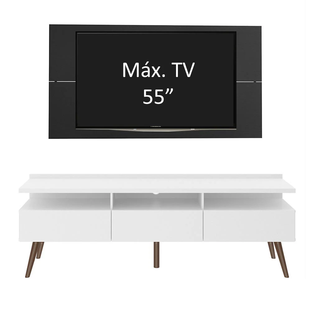 Rack Madesa Londres e Painel para TV até 55 Polegadas Branco/Preto - Image 4