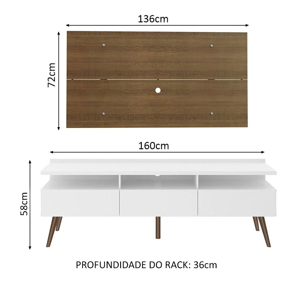 Rack Madesa Londres e Painel para TV até 55 Polegadas Branco/Rustic - Image 3