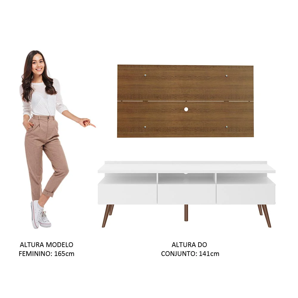Rack Madesa Londres e Painel para TV até 55 Polegadas Branco/Rustic - Image 5