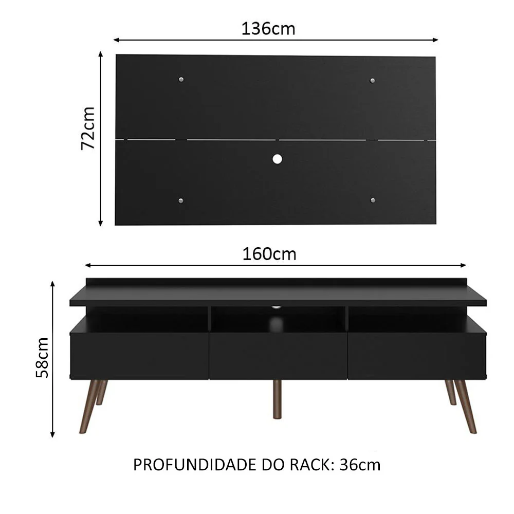 Rack Madesa Londres e Painel para TV até 55 Polegadas Preto - Image 3
