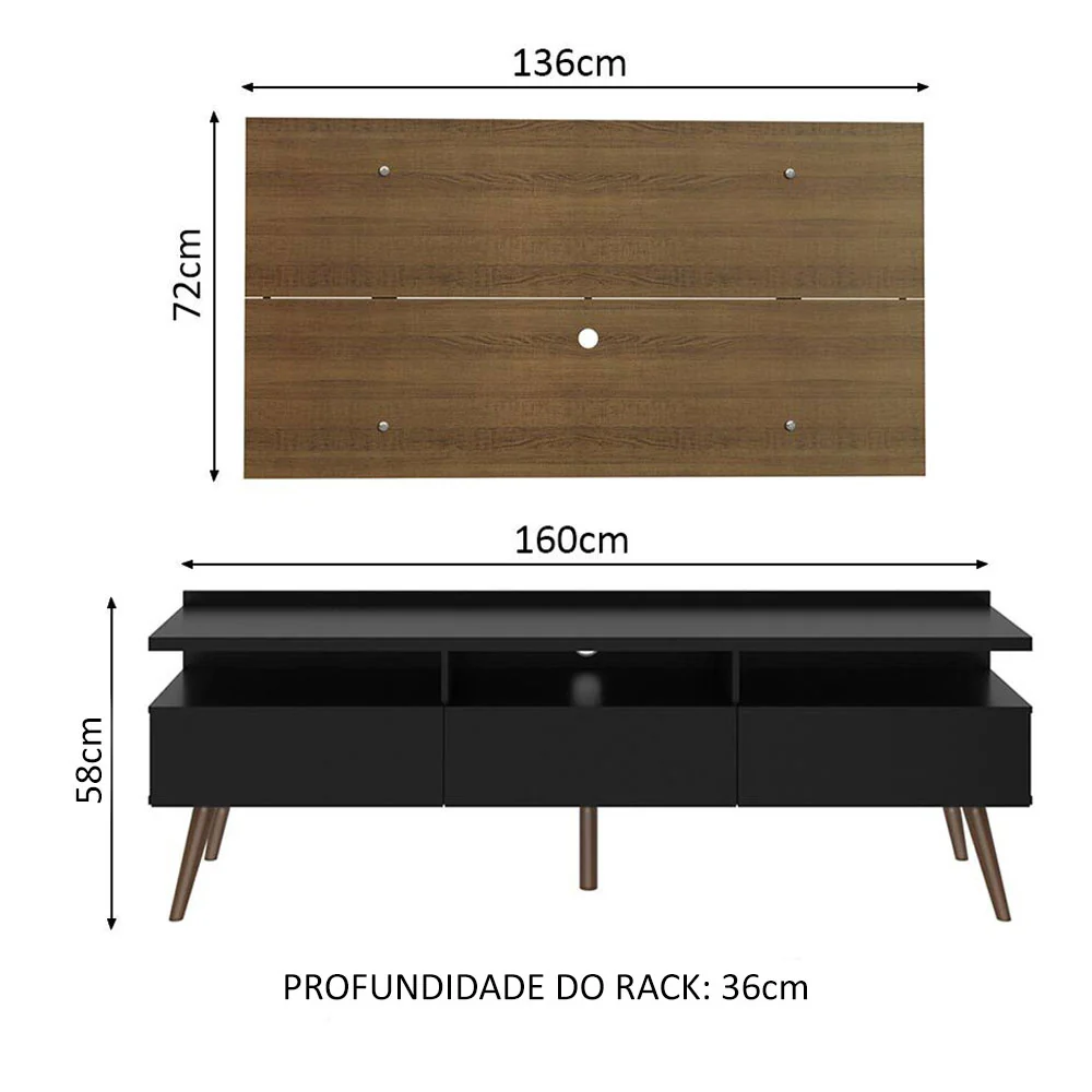 Rack Madesa Londres e Painel para TV até 55 Polegadas Rustic/Preto - Image 3