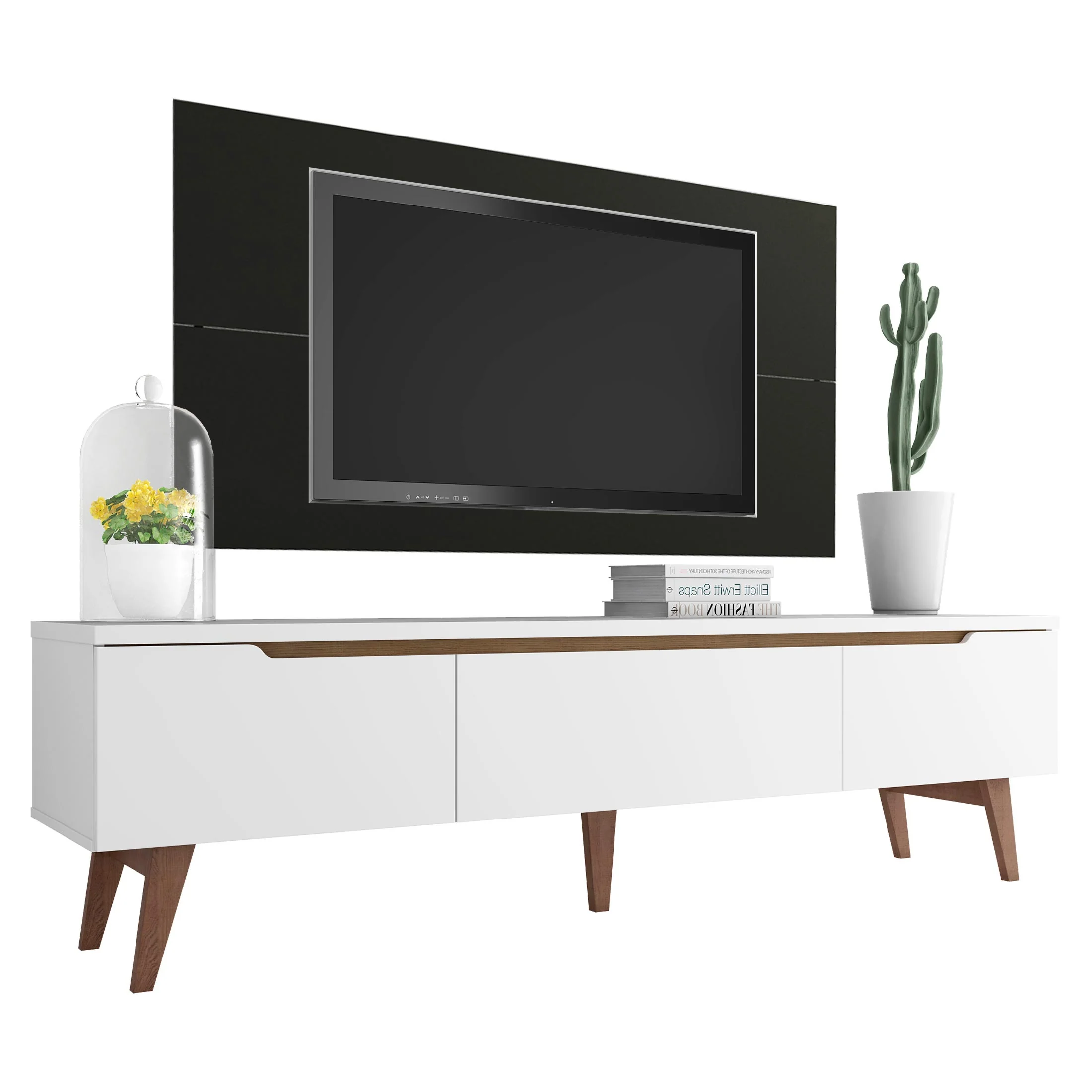 Rack Madesa Reims e Painel para TV até 55 Polegadas 2 Portas e 1 Gaveta Branco/Preto - Image 2