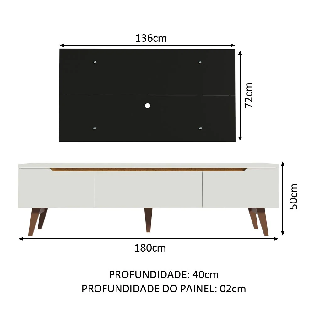Rack Madesa Reims e Painel para TV até 55 Polegadas 2 Portas e 1 Gaveta Branco/Preto - Image 3