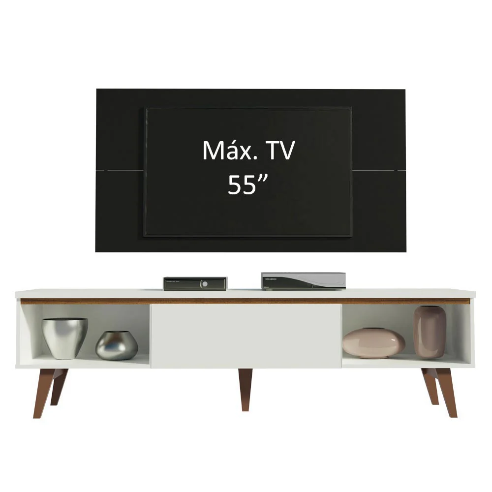 Rack Madesa Reims e Painel para TV até 55 Polegadas 2 Portas e 1 Gaveta Branco/Preto - Image 4