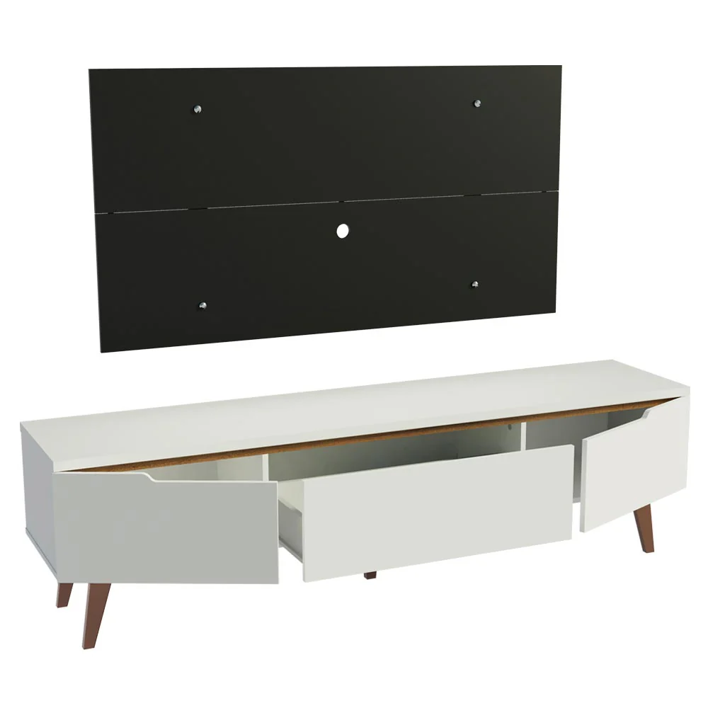 Rack Madesa Reims e Painel para TV até 55 Polegadas 2 Portas e 1 Gaveta Branco/Preto - Image 5