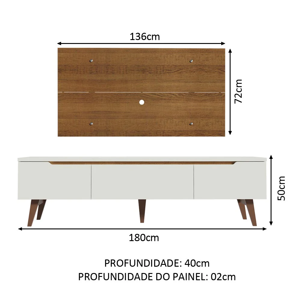 Rack Madesa Reims e Painel para TV até 55 Polegadas 2 Portas e 1 Gaveta Branco/Rustic - Image 3