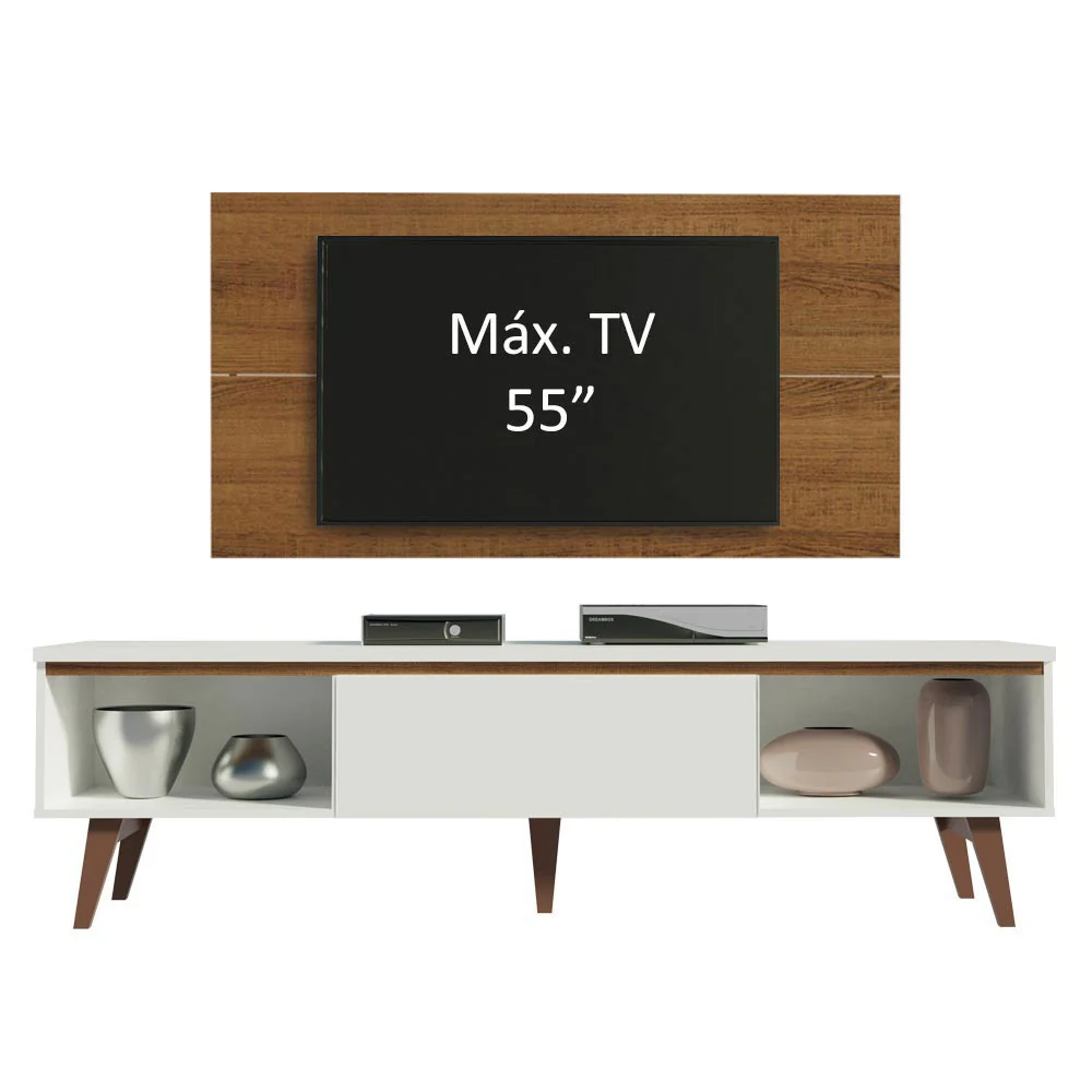Rack Madesa Reims e Painel para TV até 55 Polegadas 2 Portas e 1 Gaveta Branco/Rustic - Image 4