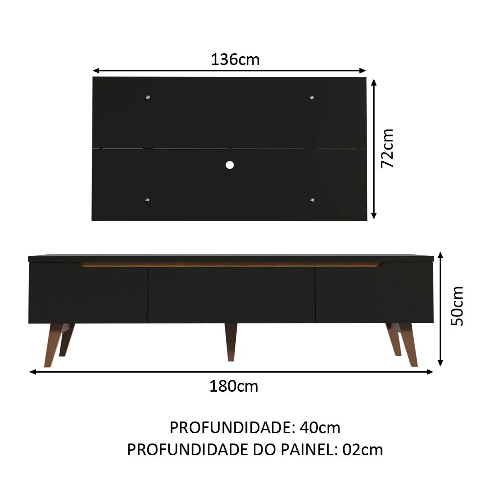 Rack Madesa Reims e Painel para TV até 55 Polegadas 2 Portas e 1 Gaveta Preto - Image 3
