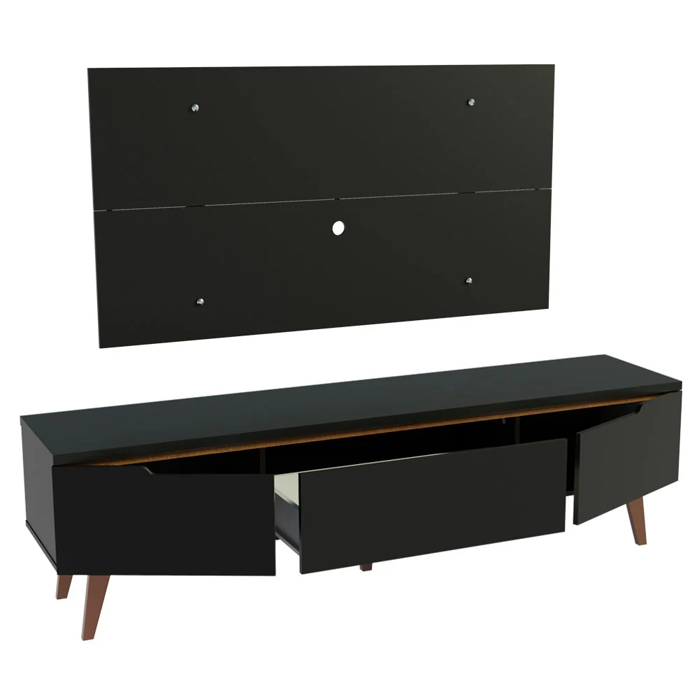Rack Madesa Reims e Painel para TV até 55 Polegadas 2 Portas e 1 Gaveta Preto - Image 5