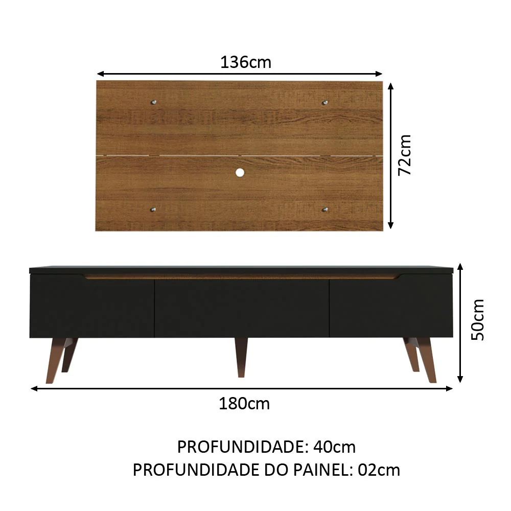 Rack Madesa Reims e Painel para TV até 55 Polegadas 2 Portas e 1 Gaveta Rustic/Preto - Image 3
