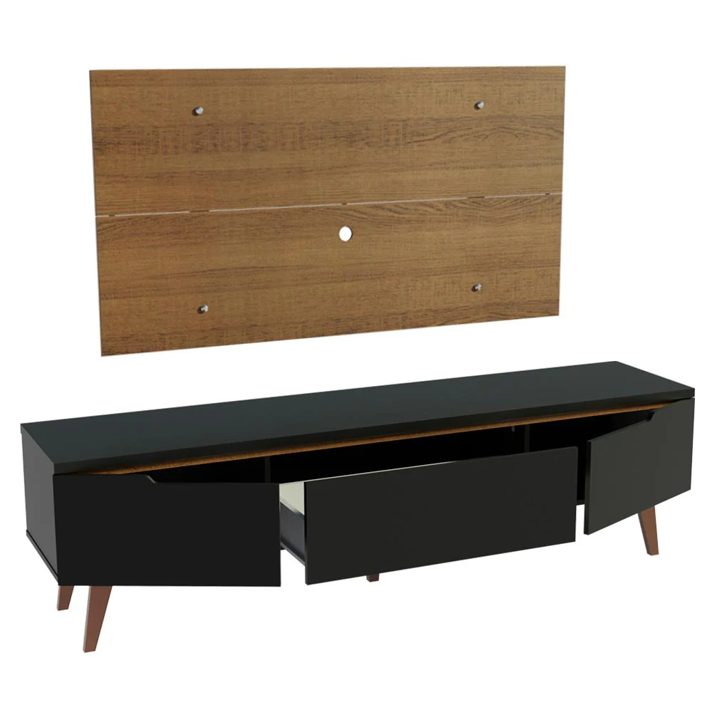 Rack Madesa Reims e Painel para TV até 55 Polegadas 2 Portas e 1 Gaveta Rustic/Preto - Image 5