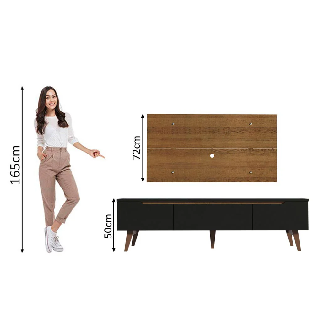 Rack Madesa Reims e Painel para TV até 55 Polegadas 2 Portas e 1 Gaveta Rustic/Preto - Image 6