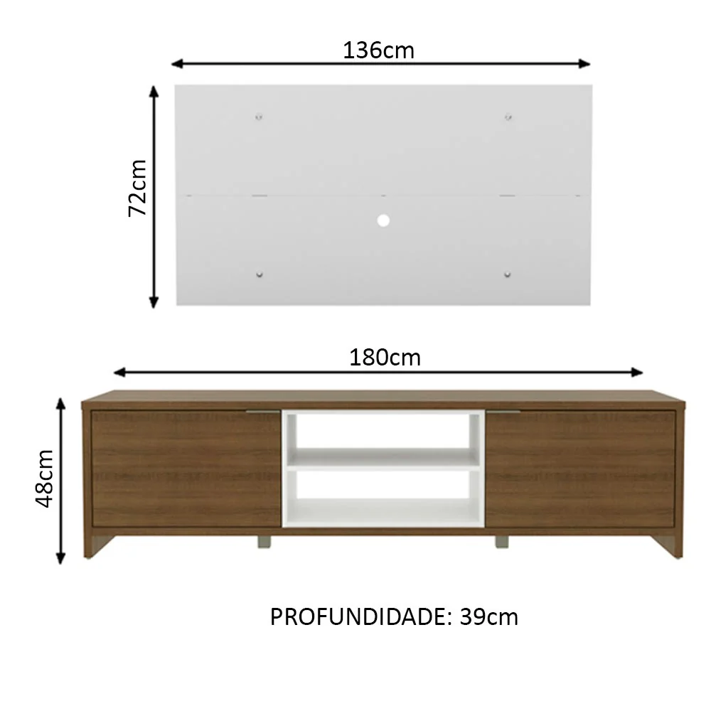 Rack Madesa Metz e Painel para TV até 55 Polegadas Rustic/Branco - Image 2