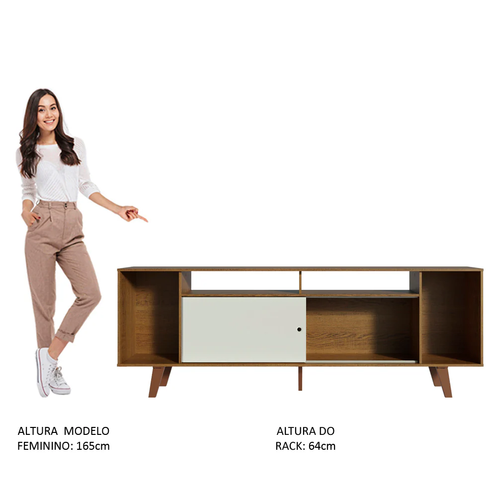 Rack para TV até 65 Polegadas Madesa Cancun com Pés Rustic/Branco 6E5Z - Image 6