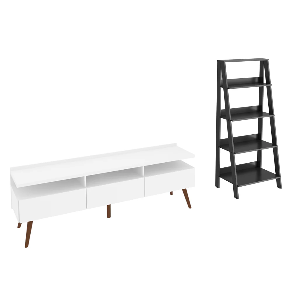 Rack para TV até 65 Polegadas Madesa Londres e Estante Escada Branco/Preto - Image 2