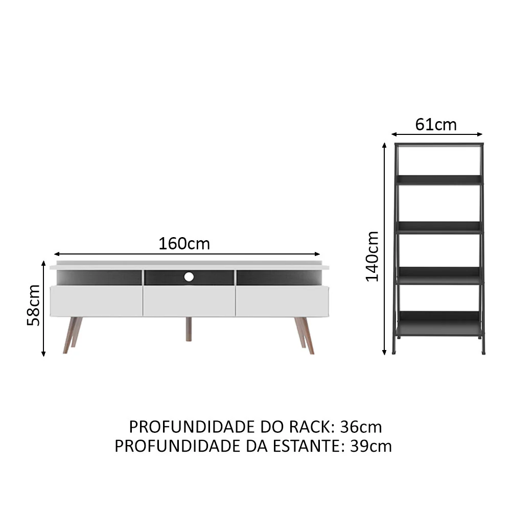 Rack para TV até 65 Polegadas Madesa Londres e Estante Escada Branco/Preto - Image 3