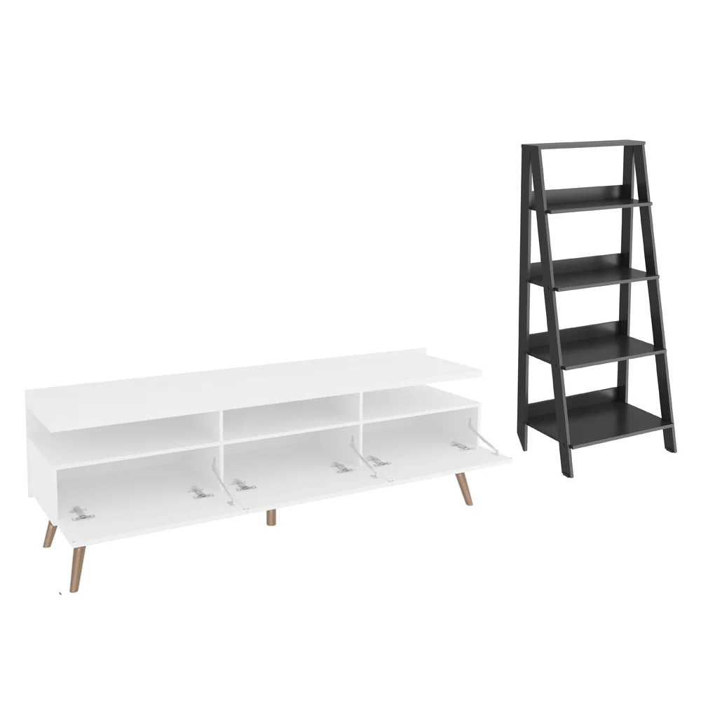 Rack para TV até 65 Polegadas Madesa Londres e Estante Escada Branco/Preto - Image 4