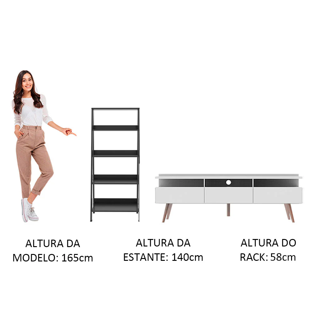 Rack para TV até 65 Polegadas Madesa Londres e Estante Escada Branco/Preto - Image 5