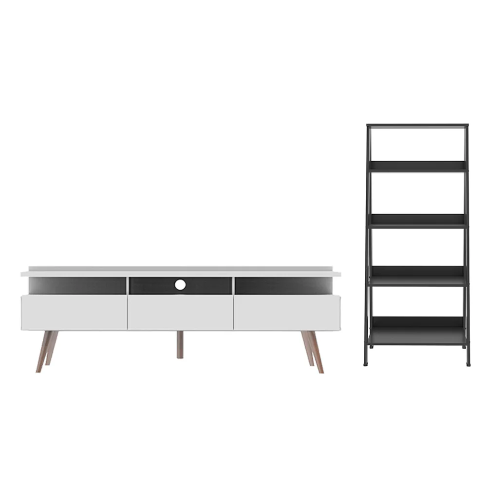 Rack para TV até 65 Polegadas Madesa Londres e Estante Escada Branco/Preto - Image 6