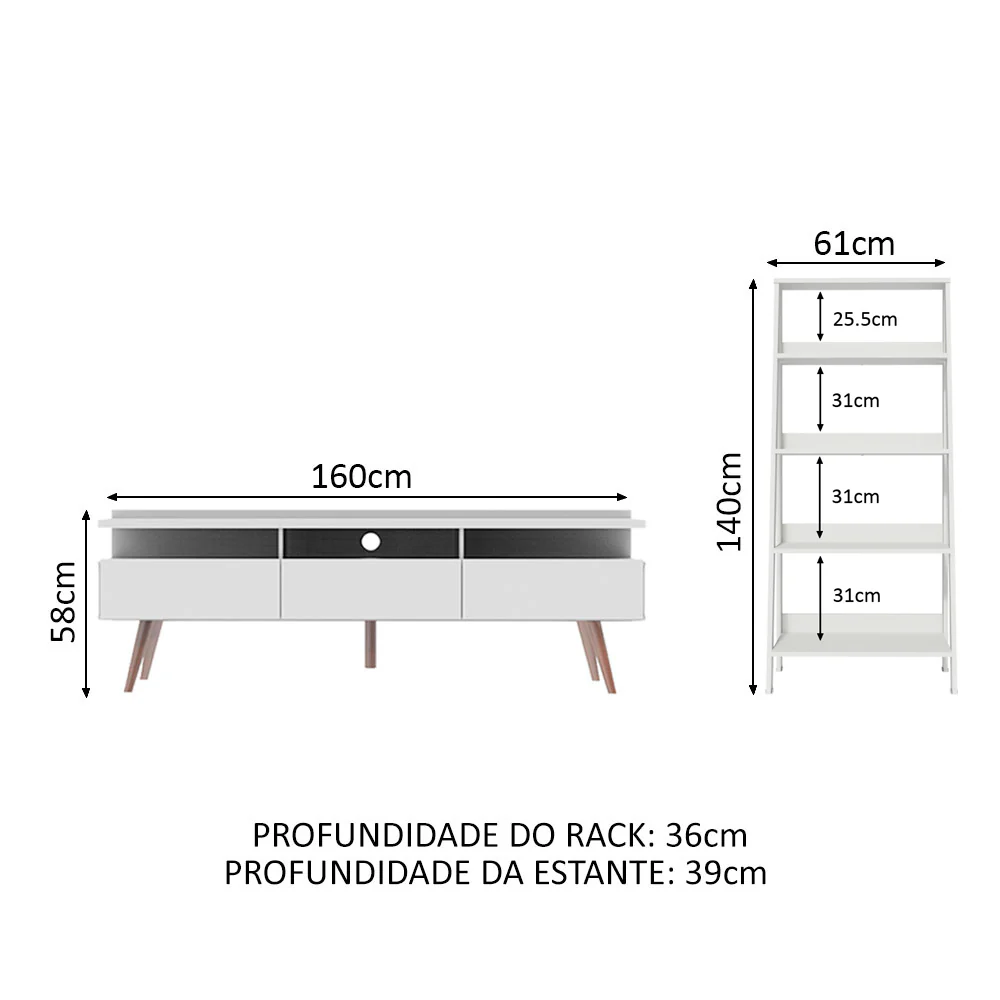 Rack para TV até 65 Polegadas Madesa Londres e Estante Escada Branco - Image 2