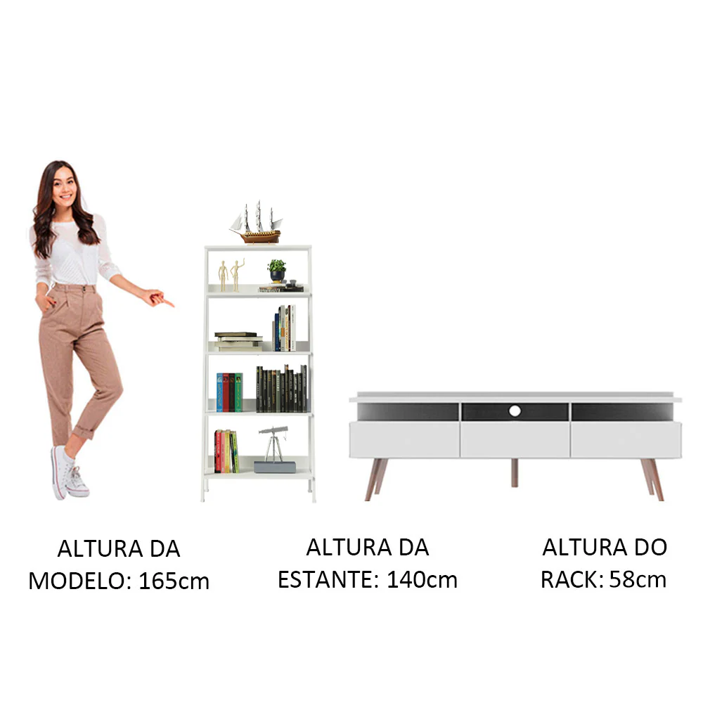 Rack para TV até 65 Polegadas Madesa Londres e Estante Escada Branco - Image 4