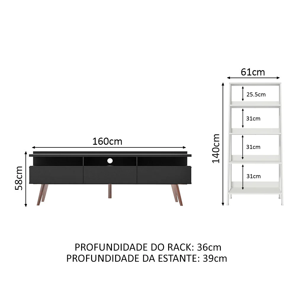 Rack para TV até 65 Polegadas Madesa Londres e Estante Escada Preto/Branco - Image 2