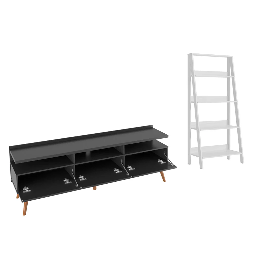 Rack para TV até 65 Polegadas Madesa Londres e Estante Escada Preto/Branco - Image 3