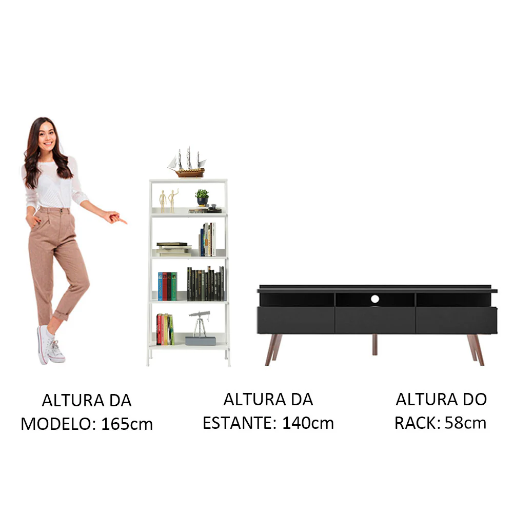 Rack para TV até 65 Polegadas Madesa Londres e Estante Escada Preto/Branco - Image 4