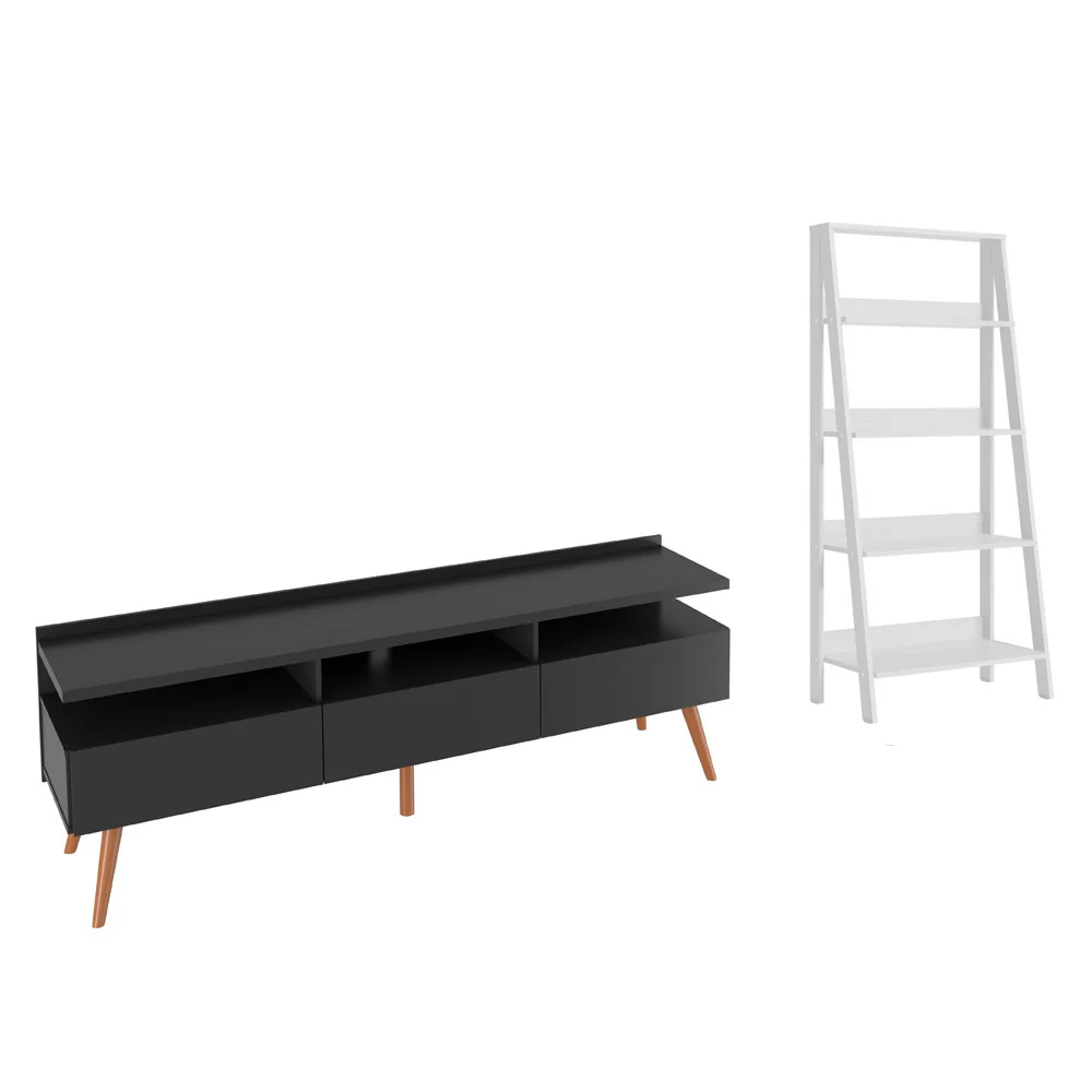 Rack para TV até 65 Polegadas Madesa Londres e Estante Escada Preto/Branco - Image 5
