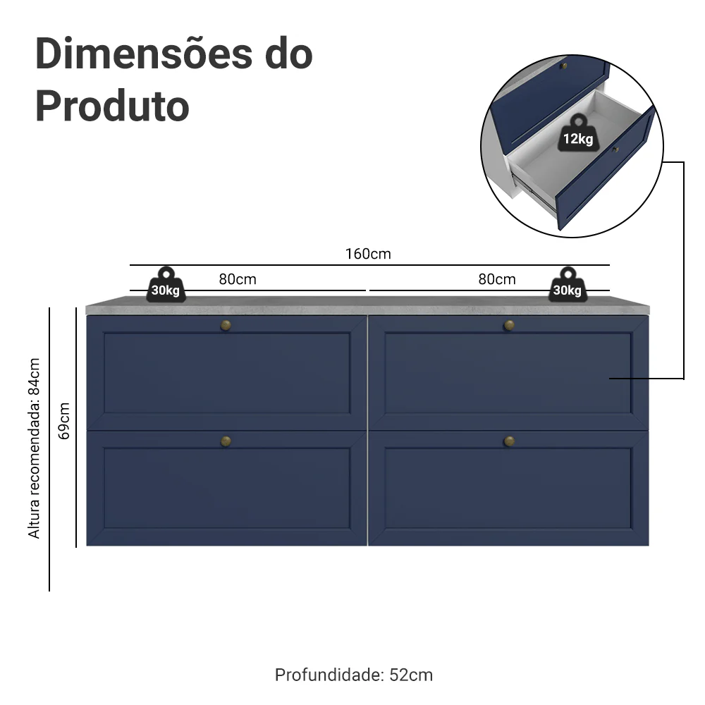 Rack para TV até 70 Polegadas 160cm 4 Gavetas Branco/Azul Vik Madesa 04 - Image 3