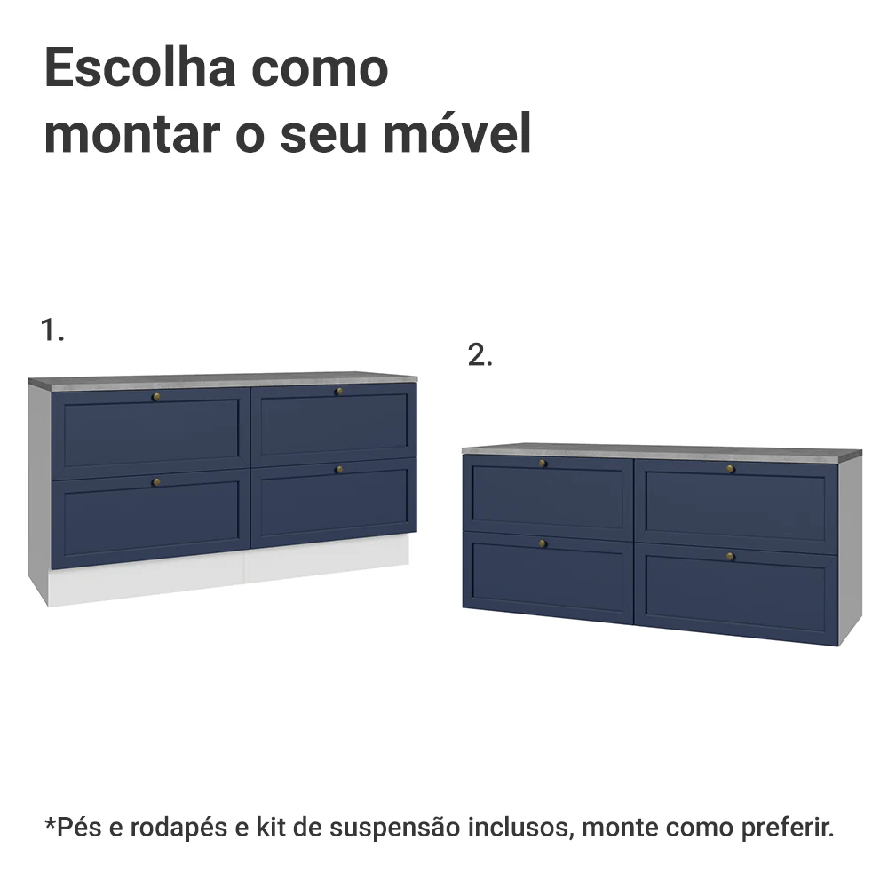 Rack para TV até 70 Polegadas 160cm 4 Gavetas Branco/Azul Vik Madesa 04 - Image 5