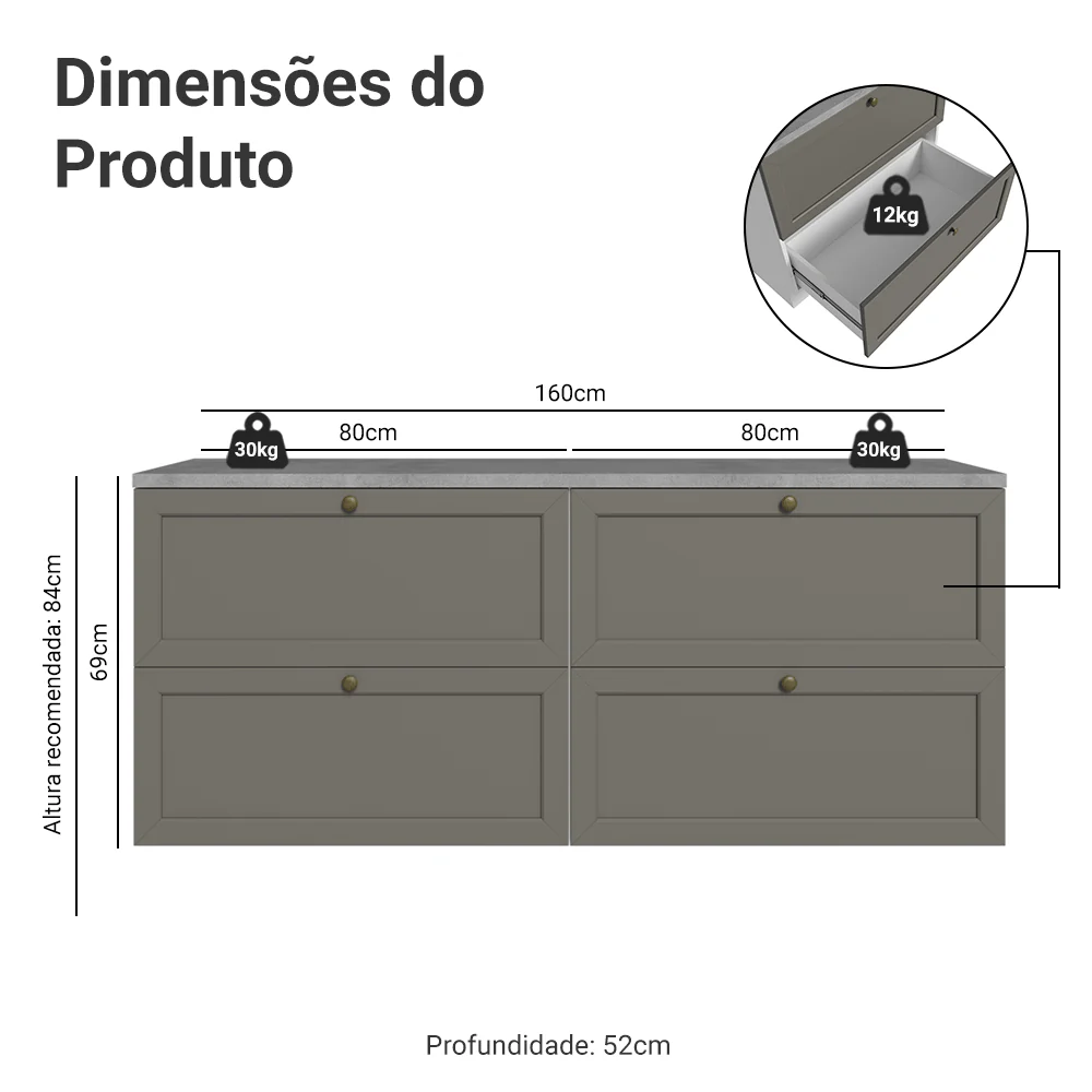 Rack para TV até 70 Polegadas 160cm 4 Gavetas Branco/Cinza Vik Madesa 04 - Image 3