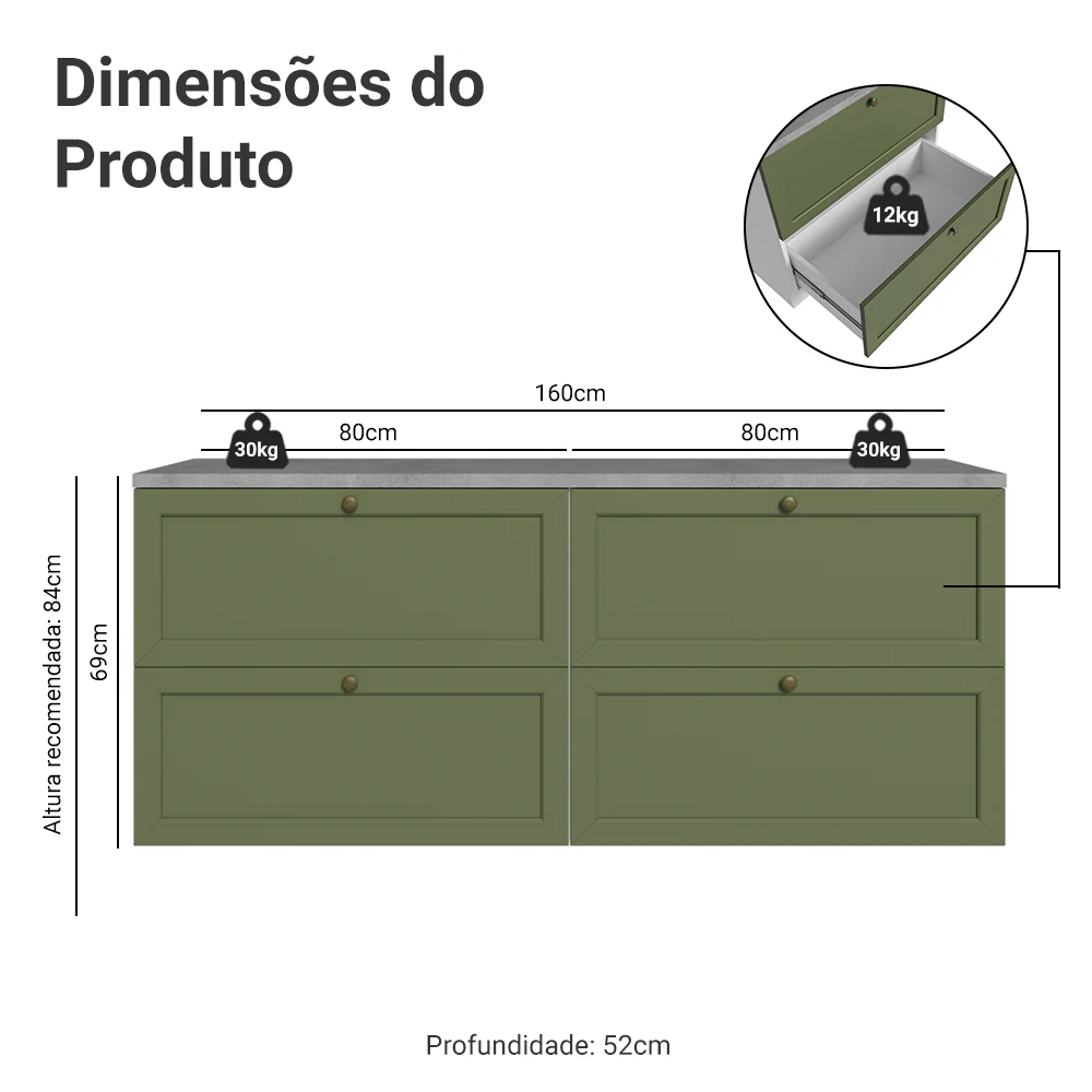 Rack para TV até 70 Polegadas 160cm 4 Gavetas Branco/Verde Vik Madesa 04 - Image 3