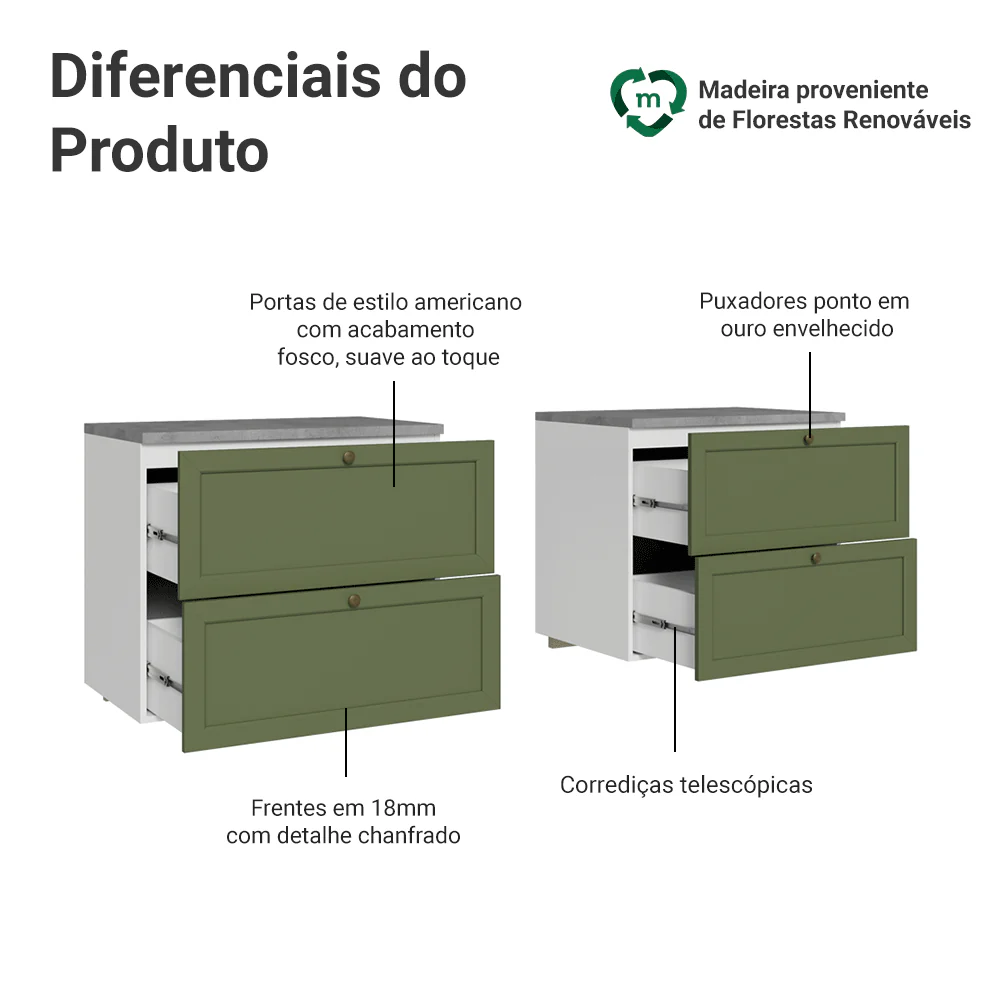 Rack para TV até 70 Polegadas 160cm 4 Gavetas Branco/Verde Vik Madesa 04 - Image 4