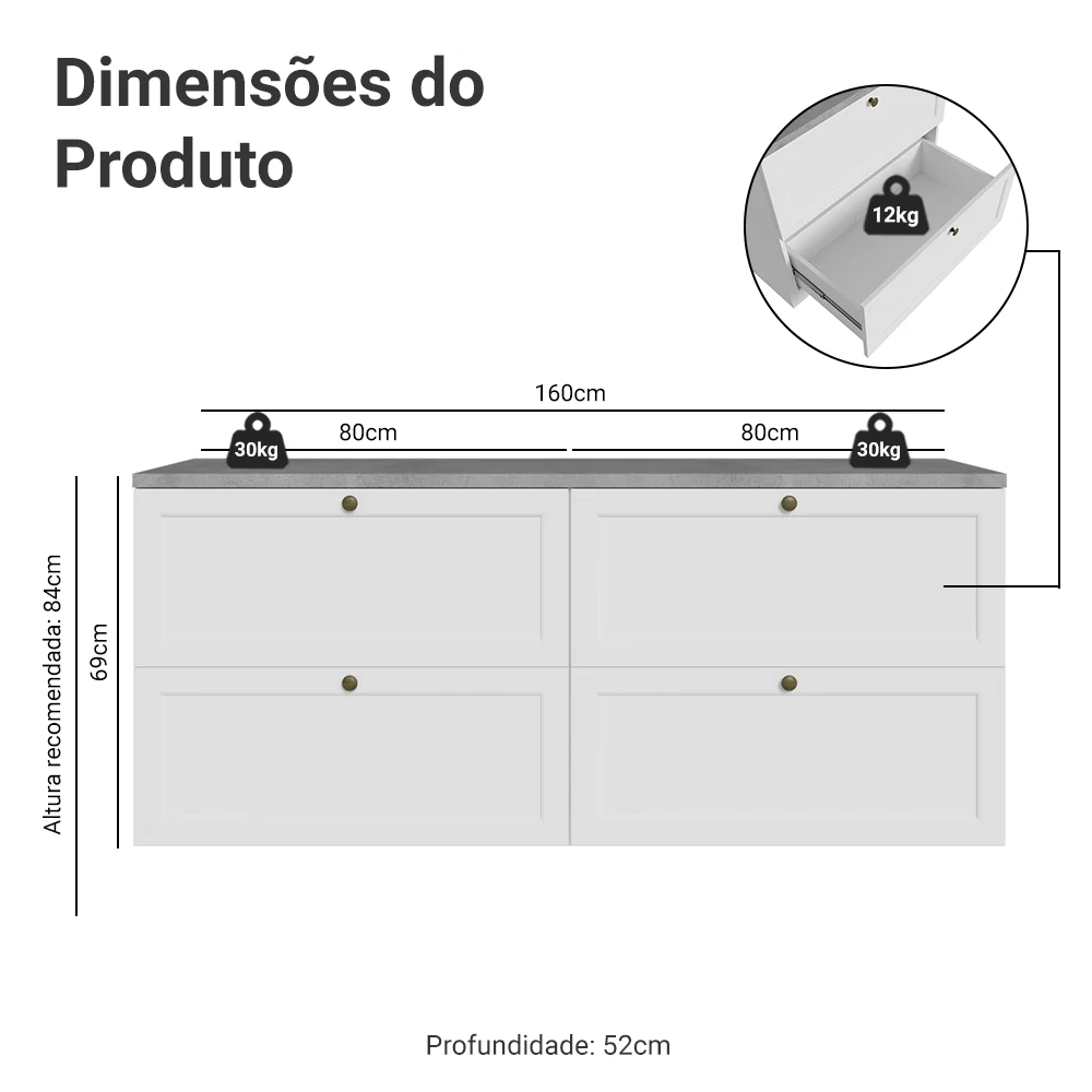 Rack para TV até 70 Polegadas 160cm 4 Gavetas Branco Vik Madesa 04 - Image 3