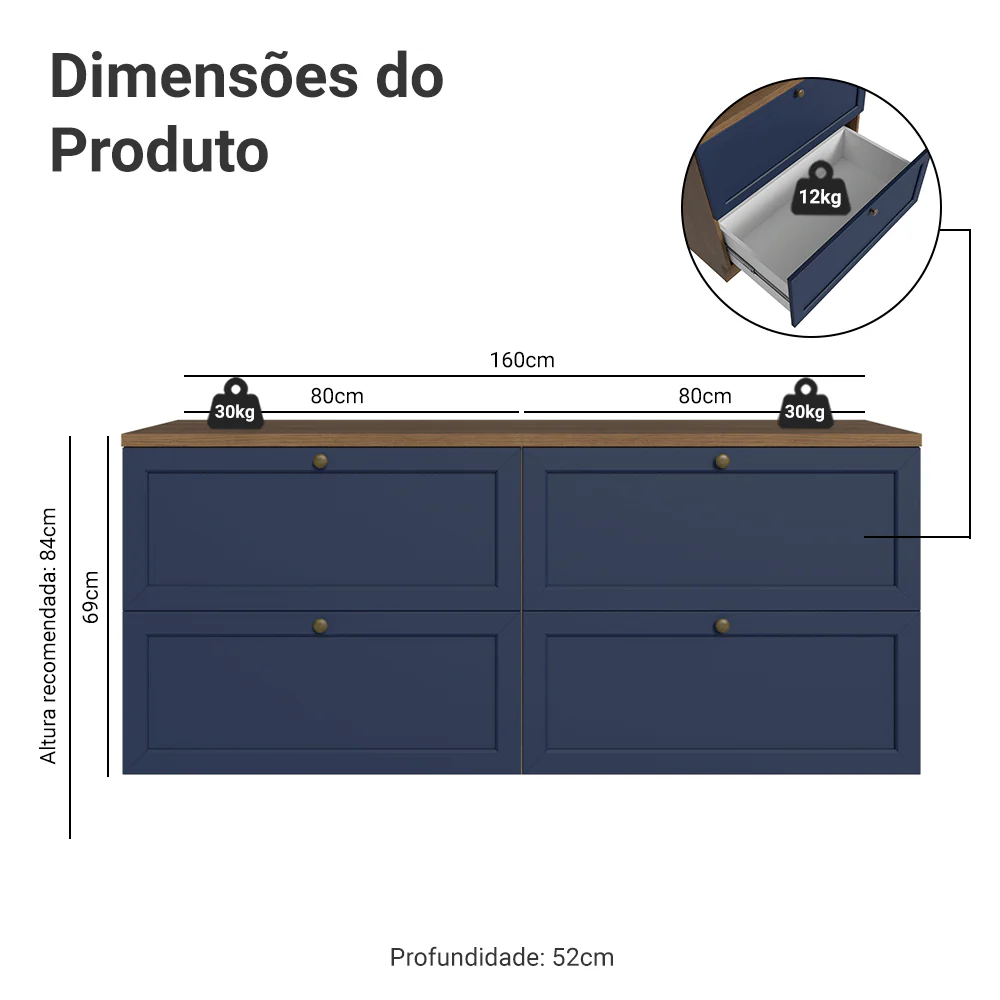 Rack para TV até 70 Polegadas 160cm 4 Gavetas Rustic/Azul Vik Madesa 04 - Image 3