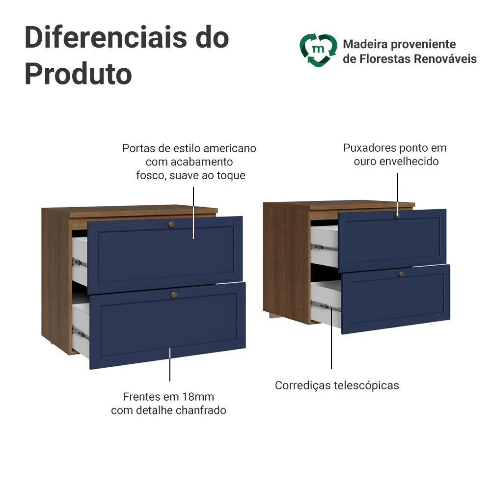 Rack para TV até 70 Polegadas 160cm 4 Gavetas Rustic/Azul Vik Madesa 04 - Image 4