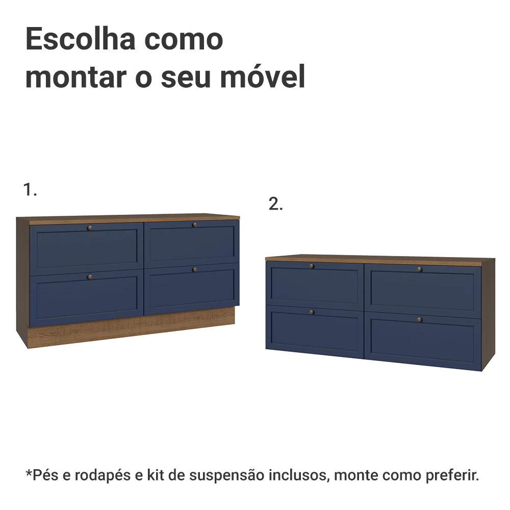 Rack para TV até 70 Polegadas 160cm 4 Gavetas Rustic/Azul Vik Madesa 04 - Image 5