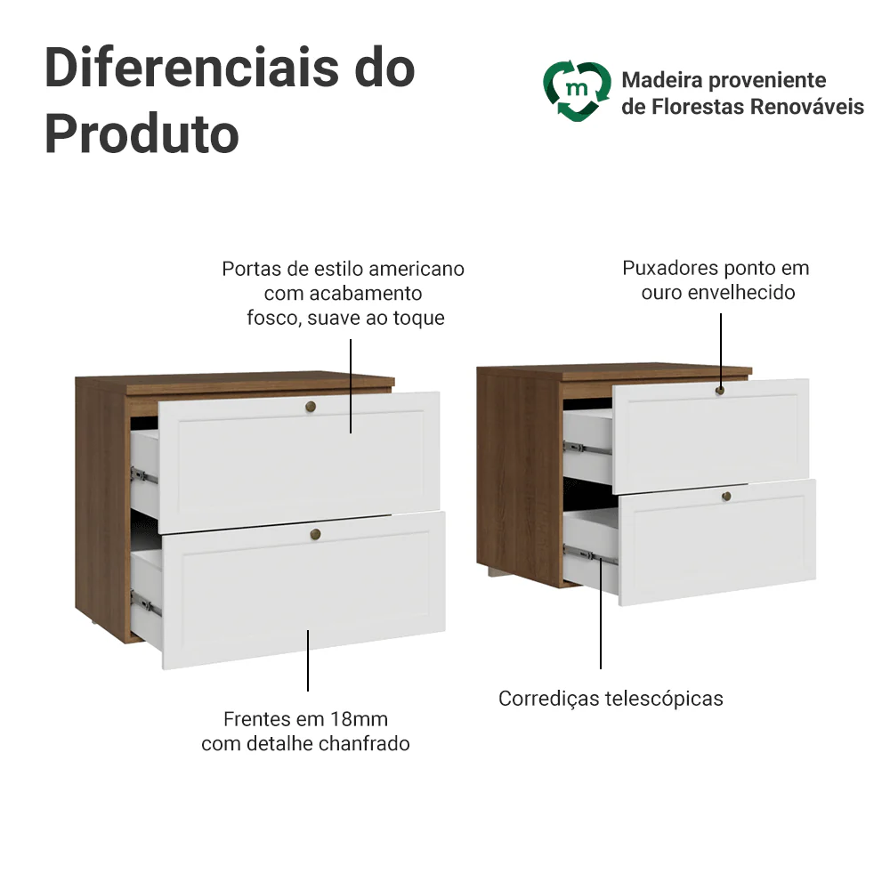 Rack para TV até 70 Polegadas 160cm 4 Gavetas Rustic/Branco Vik Madesa 04 - Image 4