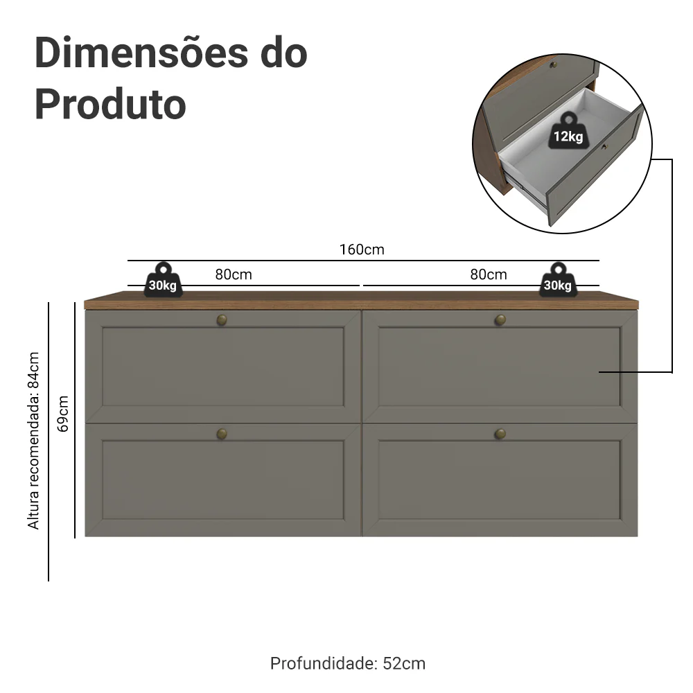 Rack para TV até 70 Polegadas 160cm 4 Gavetas Rustic/Cinza Vik Madesa 04 - Image 3
