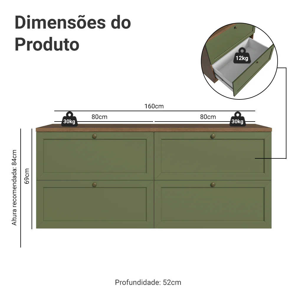 Rack para TV até 70 Polegadas 160cm 4 Gavetas Rustic/Verde Vik Madesa 04 - Image 3