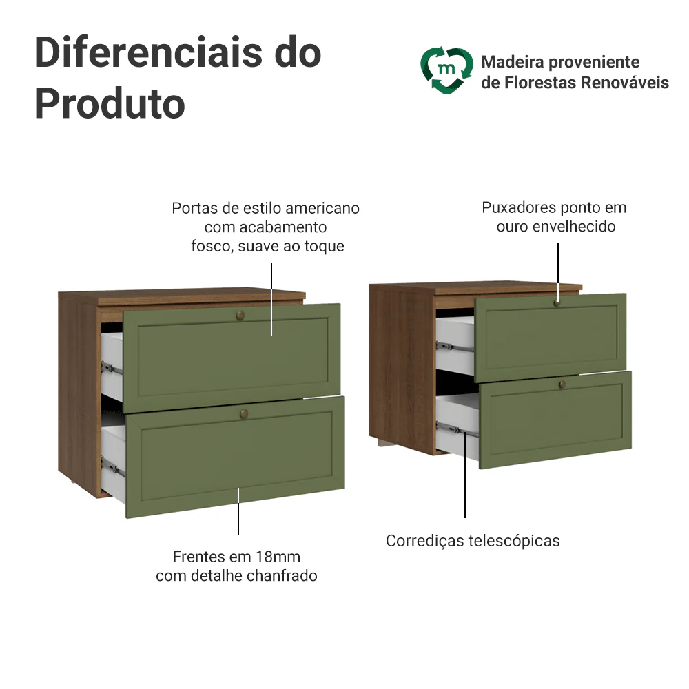 Rack para TV até 70 Polegadas 160cm 4 Gavetas Rustic/Verde Vik Madesa 04 - Image 4