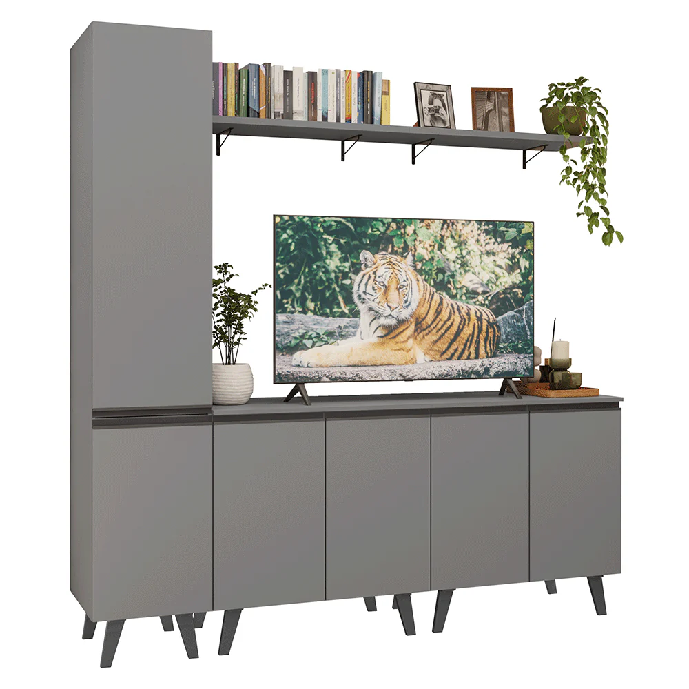 Rack para TV até 70 Polegadas + Prateleira 200cm Cinza Nice Madesa 02 - Image 2