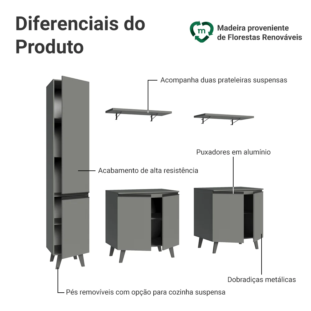 Rack para TV até 70 Polegadas + Prateleira 200cm Cinza Nice Madesa 02 - Image 4